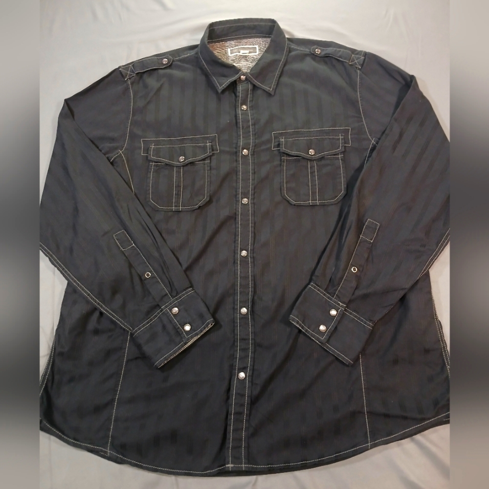 International Concepts INC Pearl Snap Long Sleeve Western Black Mens 2XL